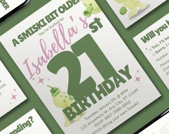Zestaw zaproszeń urodzinowych Smiski Edytowalne szablony Canva Kawaii Party Printables