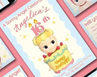 Zestaw edytowalnych szablonów Canva na przyjęcie urodzinowe Sonny'ego Angela (cyfrowy)