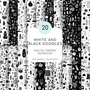 Black and White Doodles Digital Paper, Seamless Pattern, Digital Prints, Digital Paper, Scrapbook, Black and White, Aesthetic Pattern