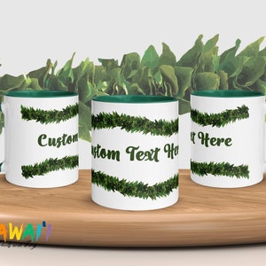 Kukui Leaf Lei Custom Mug 11 oz white Ceramic with personalized text, font, Hawaiian lei design and FREE Shipping