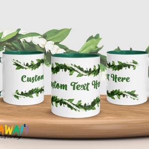Maile Pikake Lei Custom Mug 11 oz white Ceramic with personalized text, font, Hawaiian lei design and FREE Shipping