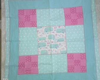 Pink & Blue Whale Baby Quilt.