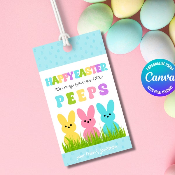 Afdrukbare mijn favoriete Peeps Easter Gift Tag | Direct downloaden Happy Easter Treat Bag Tag | Personaliseer met Canva | Paasmand Cadeaulabel