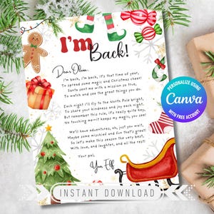 Carta de llegada de elfo / Carta imprimible de elfo que estoy de regreso / Carta de bienvenida de elfo / Carta imprimible editable digitalmente / Carta imprimible de elfo que estoy de regreso