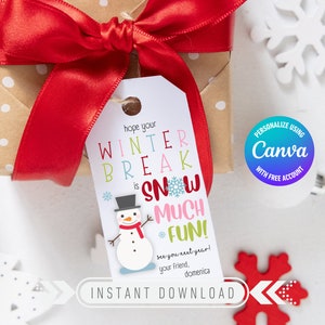 Hope Your Winter Break is Snow Viel Spaß Druckbare Geschenkanhänger von Lehrer Schüler Kind Kind | Bearbeitbarer Feiertagsgeschenkanhänger | Geschenkanhänger