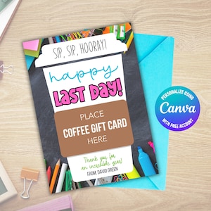 Titolare della carta regalo di ringraziamento per l'insegnante / Regalo per l'insegnante di fine anno scolastico / Titolare della carta regalo caffè modificabile per l'insegnante / Carta modificabile per l'insegnante