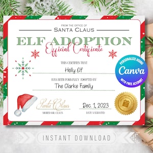 Elfen Adoptionsurkunde | Bearbeitbares Elfen-Adoptionszertifikat | Adopt An Elf Kit | Elf Aktivität Kit Download | Druckbare Elf-Ankunftsbrief