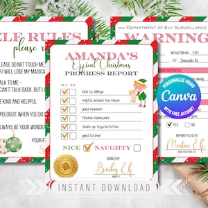 Kit de actividades de duendes / Kit de duendes navideños / Llegada de duendes imprimible / Boletín de calificaciones de duendes editable / Lista de buenos amigos de Santa Claus / Correo de duendes / Bienvenida de duendes editable