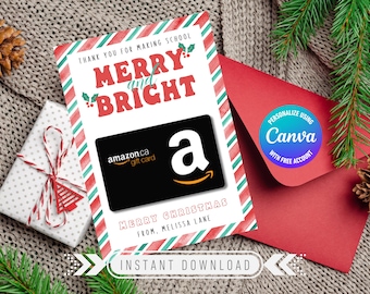 Merry & Bright Teacher Gift Tag | Christmas Holiday Printable (PDF)