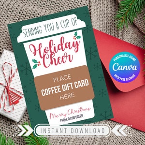 Porta-cartão-presente de café de Natal para impressão | Presente de xícara de alegria de Natal | Personalize | Cartão-presente de alegria de Natal | Professor | Amigo | Cliente