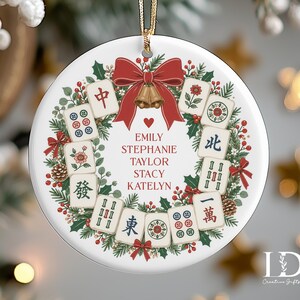 Personalized Mahjong Christmas Ornament, Mahjong Group Gift, Custom Names Keepsake, Mahjong Friends Gift, Game Night Christmas Decor image 1