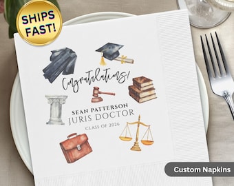 Law Graduation Napkins, Juris Doctor Law Graduate Party Decor, Custom Lawyer Napkins, Law School Grad Party Supplies