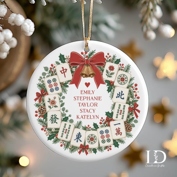 Personalized Mahjong Christmas Ornament, Mahjong Group Gift, Custom Names Keepsake, Mahjong Friends Gift, Game Night Christmas Decor