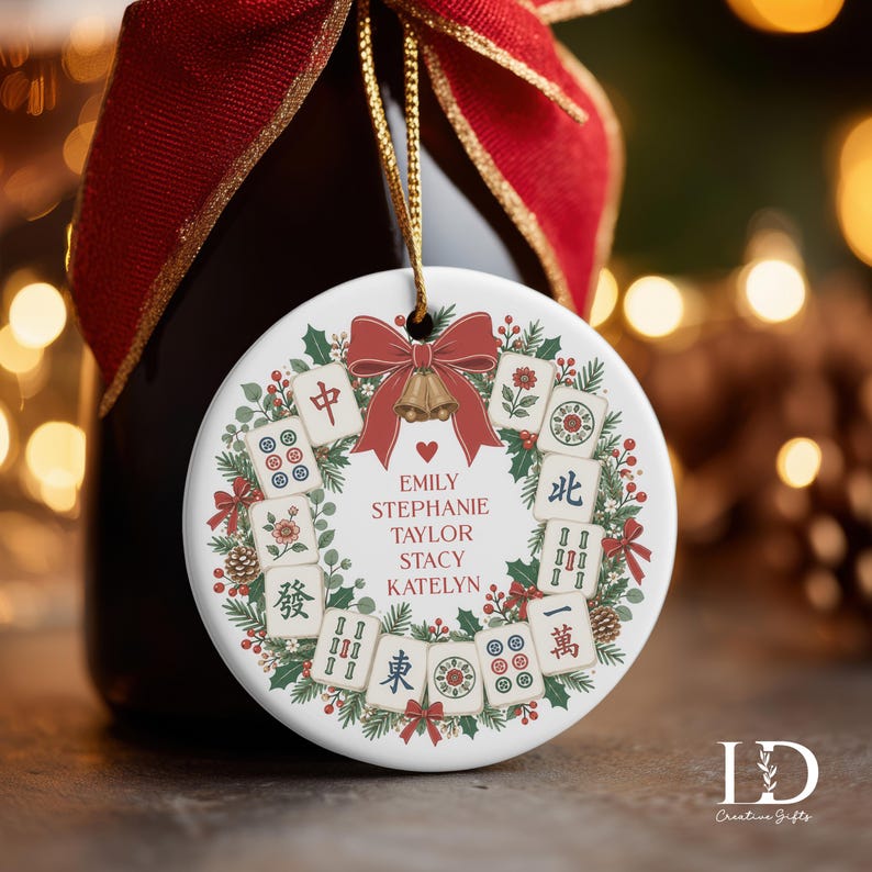 Personalized Mahjong Christmas Ornament, Mahjong Group Gift, Custom Names Keepsake, Mahjong Friends Gift, Game Night Christmas Decor image 3