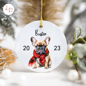 Personalized French Bulldog Ornament, French Bulldog Christmas Ornament, Dog Name Frenchie Ornament, Frenchie Keepsake Holiday Gift