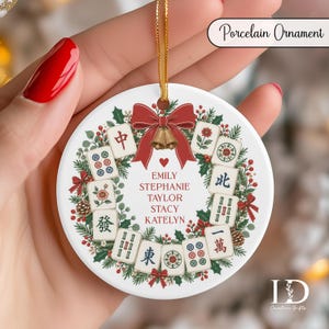 Personalized Mahjong Christmas Ornament, Mahjong Group Gift, Custom Names Keepsake, Mahjong Friends Gift, Game Night Christmas Decor image 7
