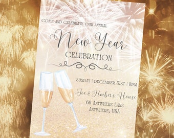 Editable New Year's Eve Party Invitation | Canva Template (Digital Download)