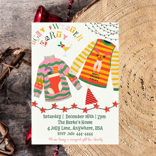 Ugly Christmas Sweater Party Invitation | INSTANT DOWNLOAD | Christmas Ugly Sweater Party |  Editable Invite | X-mas Sweater Party Invites