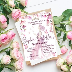 Pink Floral Quinceañera Invitation | INSTANT DOWNLOAD | Printable Birthday party invites | quince invitations |  Editable invitations