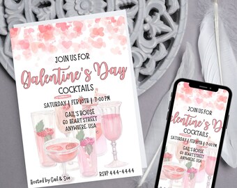 Inbjudan till cocktailparty för Galentinsdagen | Redigerbar mall (digital nedladdning)