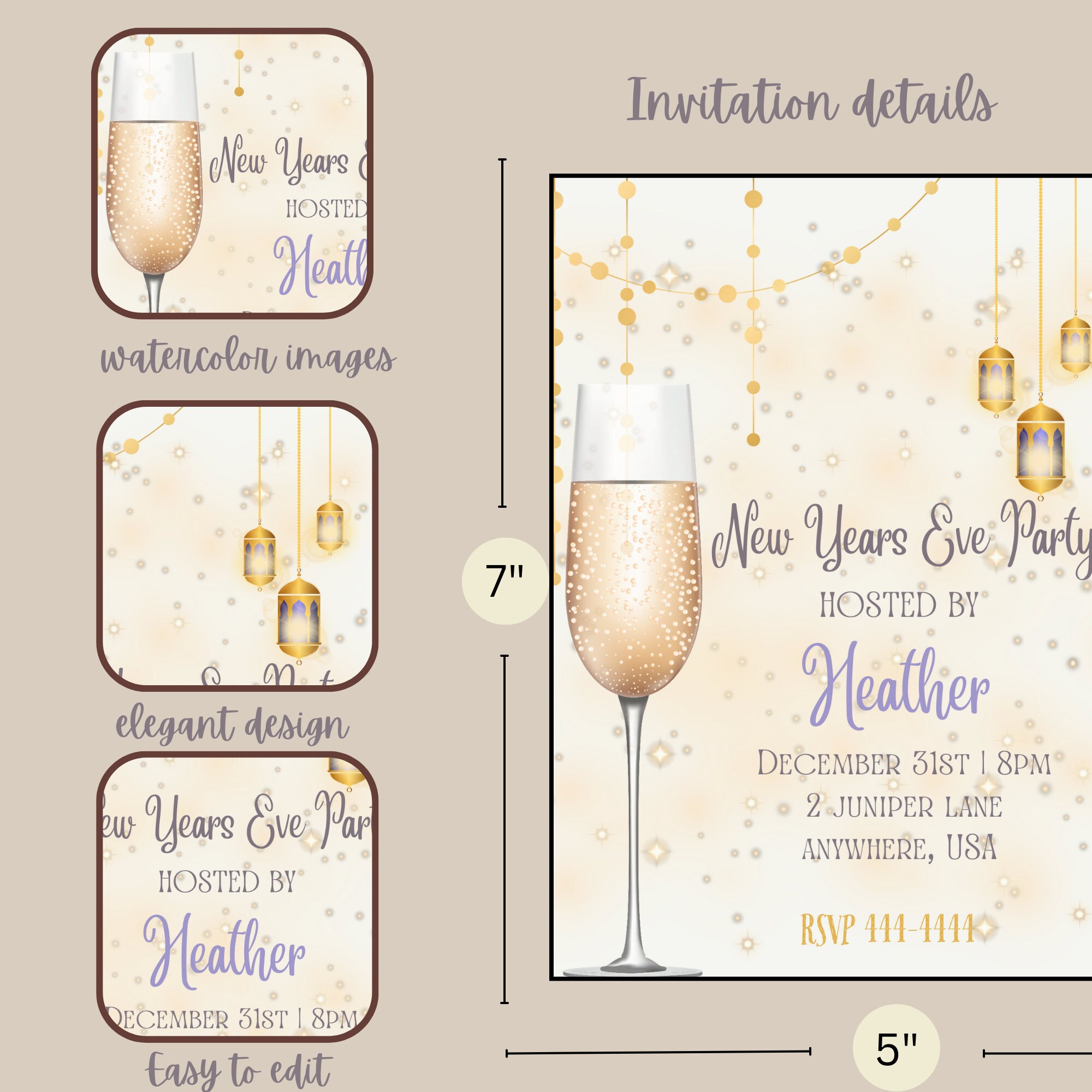 Editable NYE Party Invite INSTANT DOWNLOAD New Years Eve Invite ...