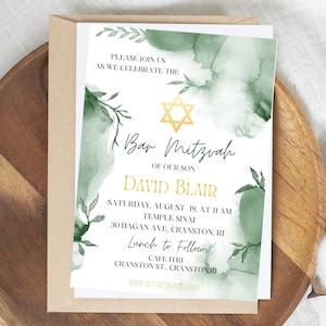 Bar Mitzvah Invitation | INSTANT DOWNLOAD | Green Floral Bar Mitzvah Invite | Bat Mitzvah | Printable invitations | Birthday invitations