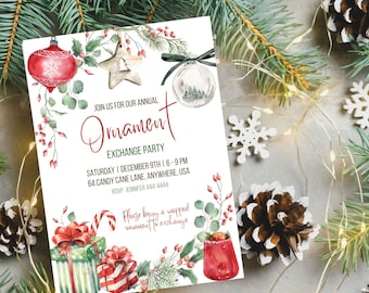 Watercolor Ornament Exchange Invitation | Printable Christmas Party Invite (Digital Download)