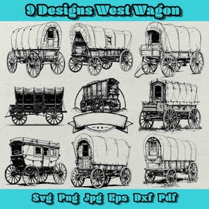 lot vintage West Wagon SVG : gravure et oeuvre d&#39;art imprimable