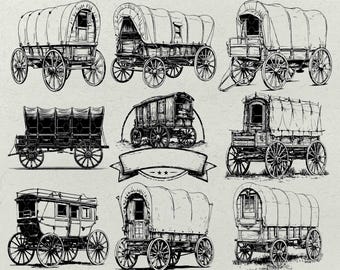 Vintage West Wagon SVG Bundle: Engraving & Printable Art