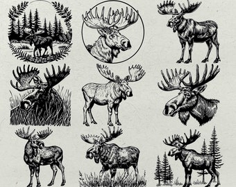Floral Moose SVG Bundle: Forest Animal Clipart (Digital Download)