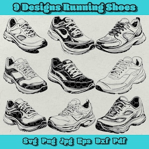 Running Shoes SVG Bundle: Athletic Sneakers Clipart (9 Art Files)