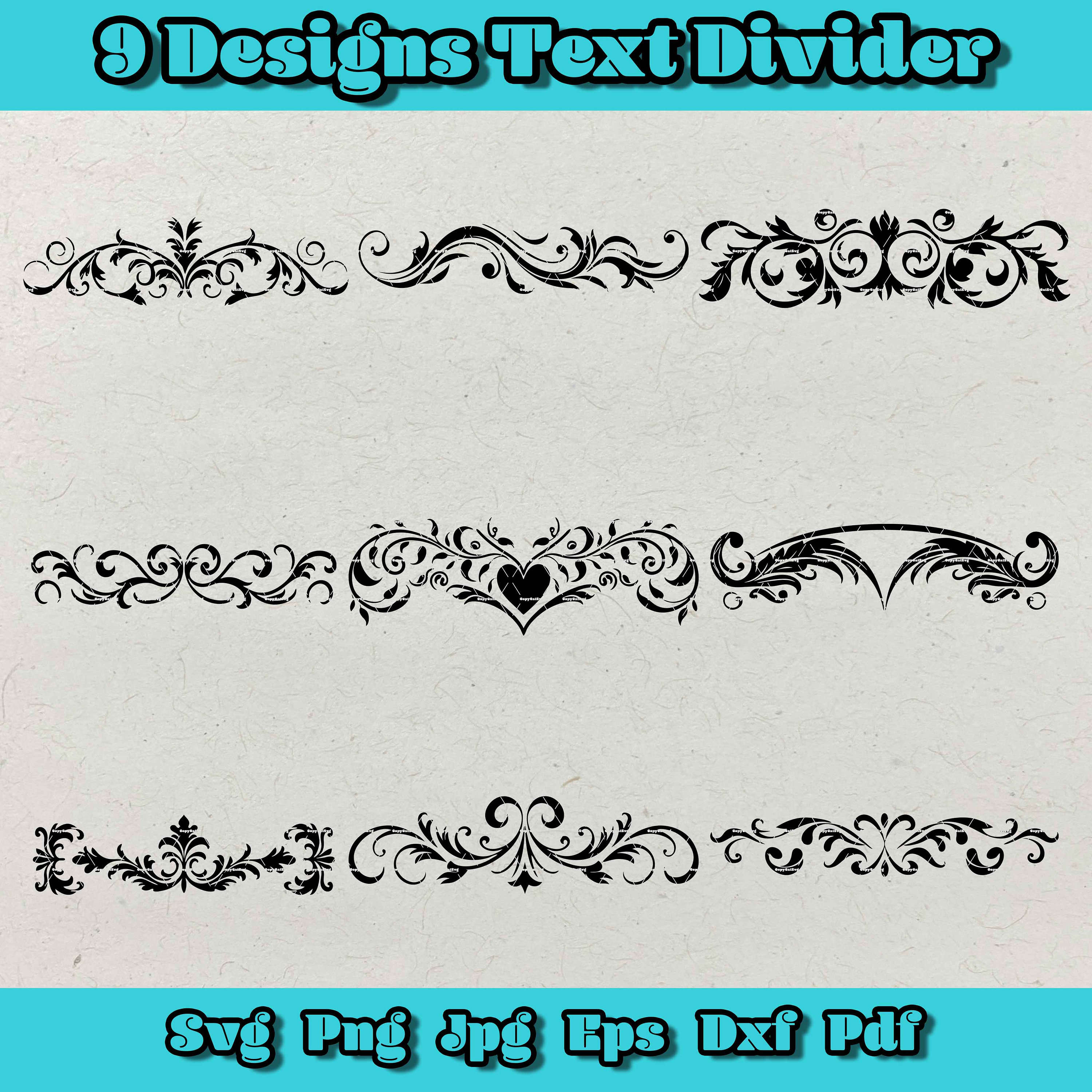 Textteiler SVG-Bundle, dekorativer Textteiler Png, Floraler Textteiler Dxf, Hochzeitstextteiler SVG, Herztextteiler, Ornamente Eps