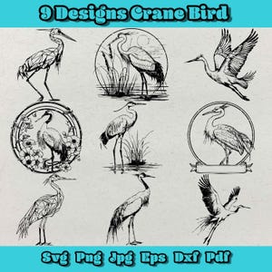 Kranich Vogel-Svg-Bundle, japanischer Kranich Wasservogel, Zugvogel Png, Jagd Eps, Origami-Kranich-Vogel Dxf, geometrischer Kranich-Svg, Seevogel Png