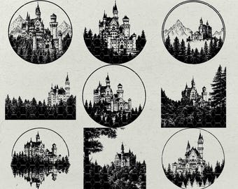 Neuschwanstein Castle SVG Bundle: German Palace Line Art for Laser Engraving