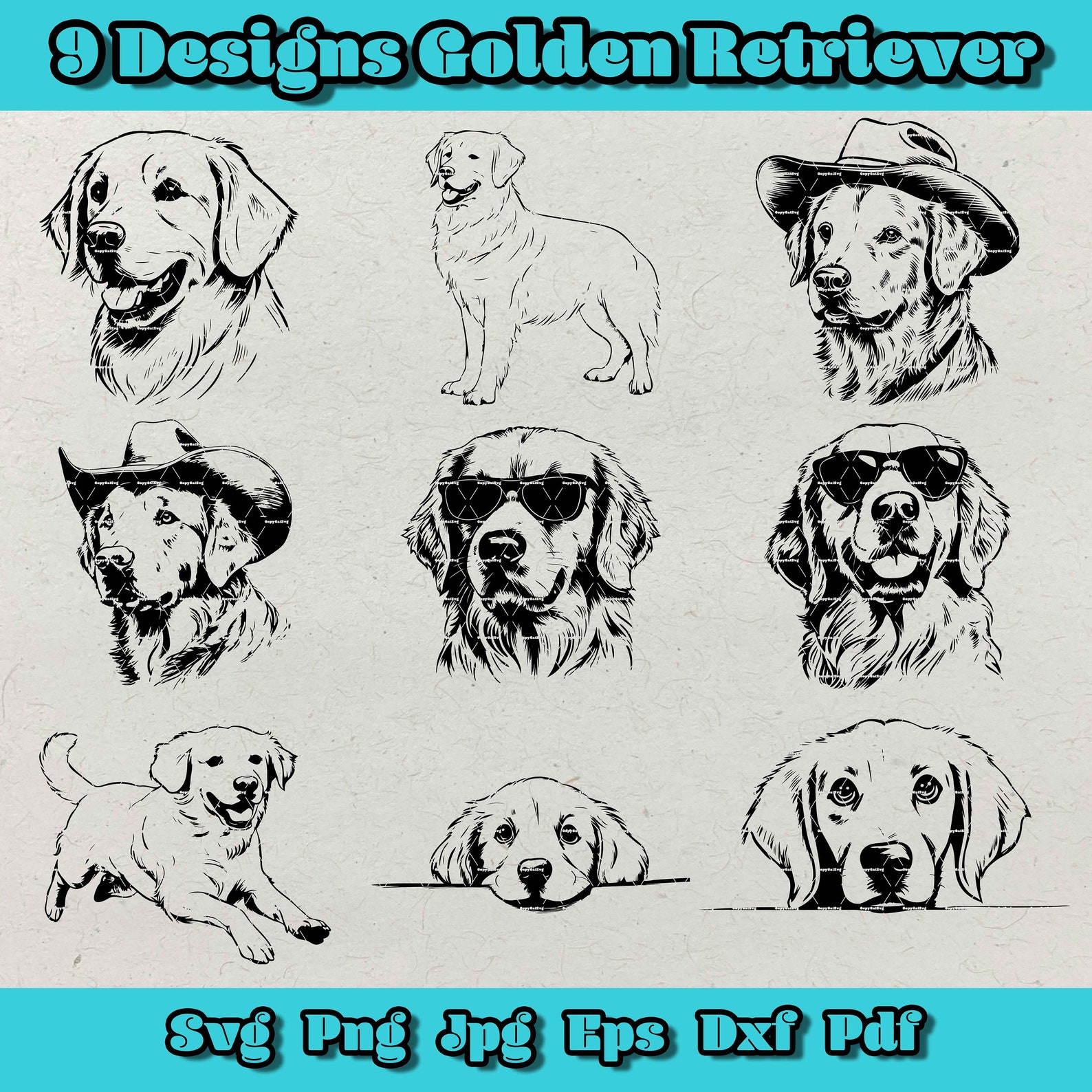 Golden Retriever SVG Bundle, Dog Svg, 9 Cut Files, Lovable Dog Breed ...
