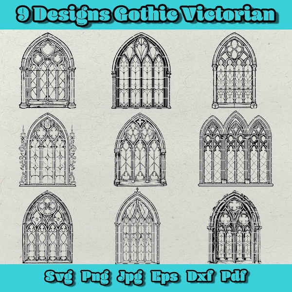 Gothic Victorian Window Svg Bundle, Haunted Eerie Medieval Glass, Gothic Window Svg, Files For Cricut, Medieval Glass Window Clipart, Png