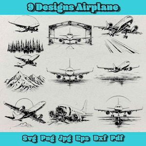 Airplane SVG Bundle, Aircraft Clipart Set, Aviation Design Svg, Passenger Jet Png, Airplane Dxf, Pilot Theme Pack, Commercial Jet Svg