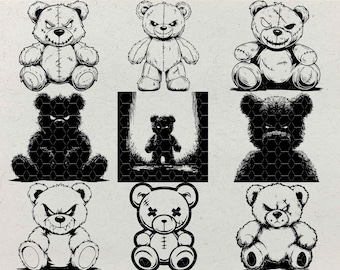Scary Teddy Bear SVG Bundle: Horror Halloween Art (Laser Engraving, Printable Designs)
