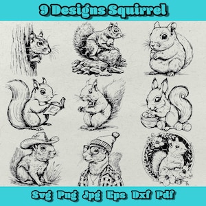 Bundle Svg écureuil, Svg bébé écureuil, Svg écureuil mignon, écureuil chapeau de cowboy Png, Silhouette écureuil, écureuil floral Dxf, écureuil professeur