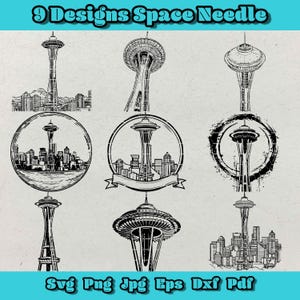 Space Needle Svg-bundel, Space Needle Seattle-observatietoren png, Space Needle Seattle voor logo, City View-laserbestand dxf, architectonisch werk