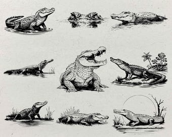 Crocodile & Alligator SVG Bundle: Wildlife Silhouettes for Laser Engraving (Digital Download)