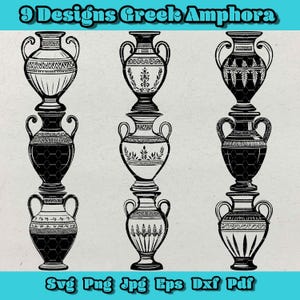 Bundle amphore grecque Svg, Clipart vase antique, silhouette de poterie grecque Png, pot mythologique Dxf, conception d'art en céramique historique