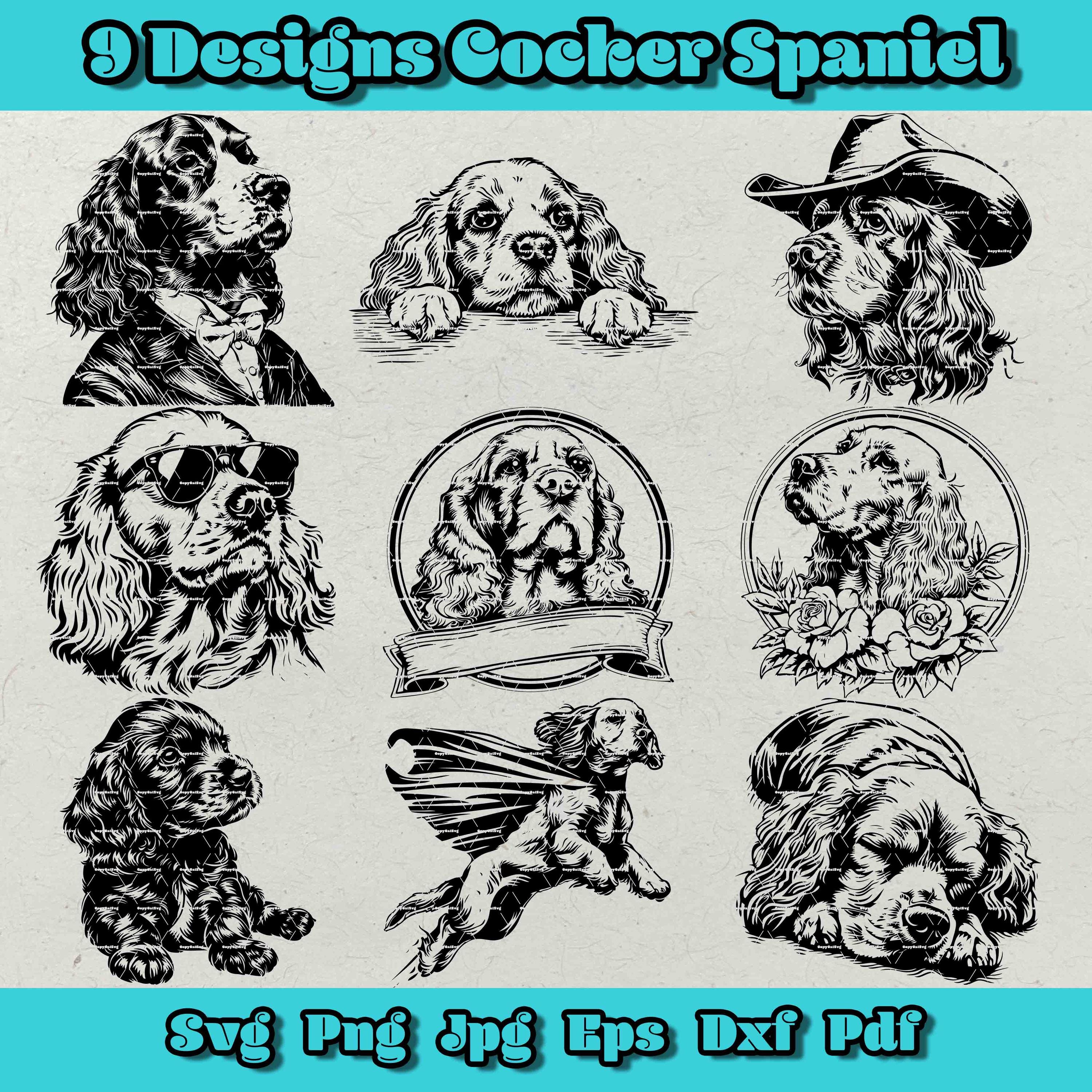Cocker Spaniel SVG Bundle, Peeking Cocker Spaniel Png, CockerSpaniel With Sunglass Svg,Floral Cocker Spaniel Dxf,Cocker Spaniel in Suit Eps,