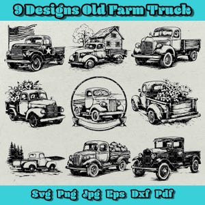 Oude boerderij vrachtwagen SVG bundel, Amerikaanse boerderij vrachtwagen SVG, vintage vrachtwagen SVG bundel, oude pick-up truck, antieke vrachtwagen vector, bloemen oude boerderij vrachtwagen SVG