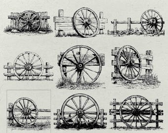 Rustic Wagon Wheel SVG Bundle: Farm Fence Clipart, Laser Engraving (Digital Download)