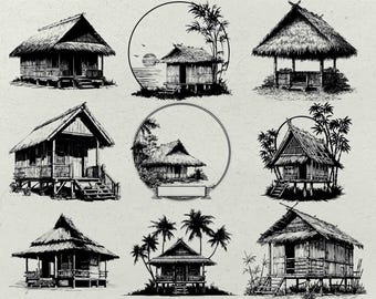 Bamboo House SVG Bundle - Tropical Cottage Clipart for Laser Engraving, Printables & Crafts (Digital Download)