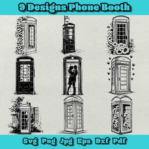 Phone Booth SVG Bundle, Vintage Floral Telephone Booth Svg, British Phone Booth Png, Retro Telephone Dxf,Love Booth Clipart,Instant Download