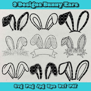 Hasenohren SVG Bundle, Blumen Hasenohren Png, lustige Hasenohren svg, 9 Hasenohr Designs, Hasenohren Dxf, pelzige Hasenohren svg, Ihr Text hier