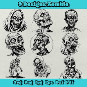 Zombie Svg-bundel, Halloween Zombie Svg-bundel, Halloween Monogram Svg, Spooky Halloween Zombie, grappige Halloween Cliparts, Walking Dead Dxf