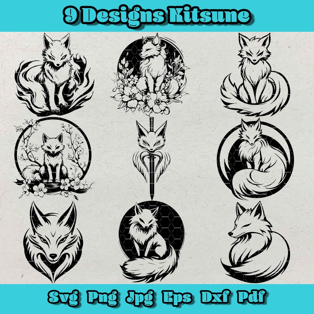 Kitsune SVG Bundle, Japanese Fox Clipart, Mystic Fox PNG, Samurai ...